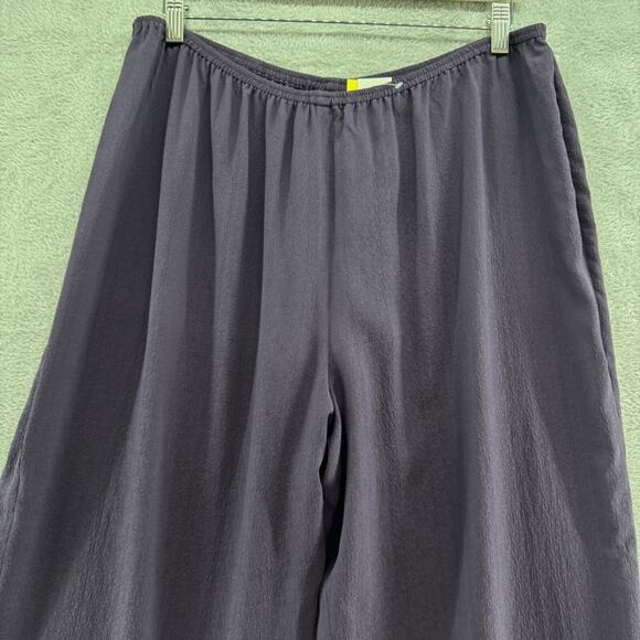 Citron Pants Women 1X Purple Textured Silk Wide Leg High Rise Pull On Lagenlook - Picture 3 of 15